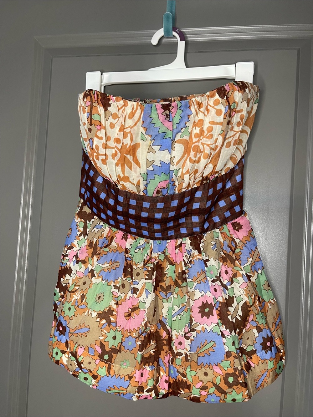 Plenty by Tracy Reese Floral Multicolor Strapless  blouse top with Brown Accents